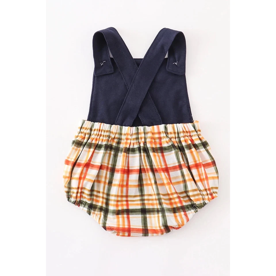 PUMPKIN Applique bubble Navy Orange plaid Boy's PUMPKIN PATCH PERFECT 9/12mo 12m - Image 2 of 4