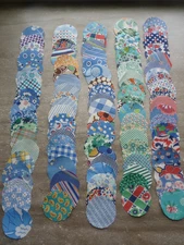 100 Antique Vintage Fabric Depression Era Feedsack Indigo Blue scraps 2" circles