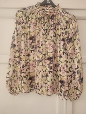 H&M Women's Floral Blouse Long Sleeve Size S Around 12 Floaty VGC