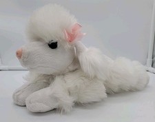 Vintage Plush Factory Rare Poodle White Soft Dog Pink Bow Fluffy Bean Puppy 11"