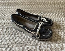 SPERRY Top-Sider 6 M Angelfish Boat Shoes Slip-on Loafers - Black Sparkle
