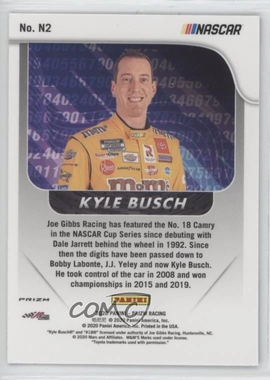 2020 Panini Prizm Numbers White Sparkle Prizm Kyle Busch #N2 - Image 2 of 2