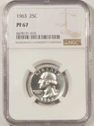 1963 PROOF WASHINGTON QUARTER - NGC PF-67, SUPERB WHITE!