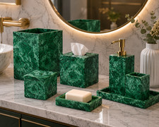Luxury Malachite Bathroom Accessories Set of 7  Handmade Stone Bathroom Set