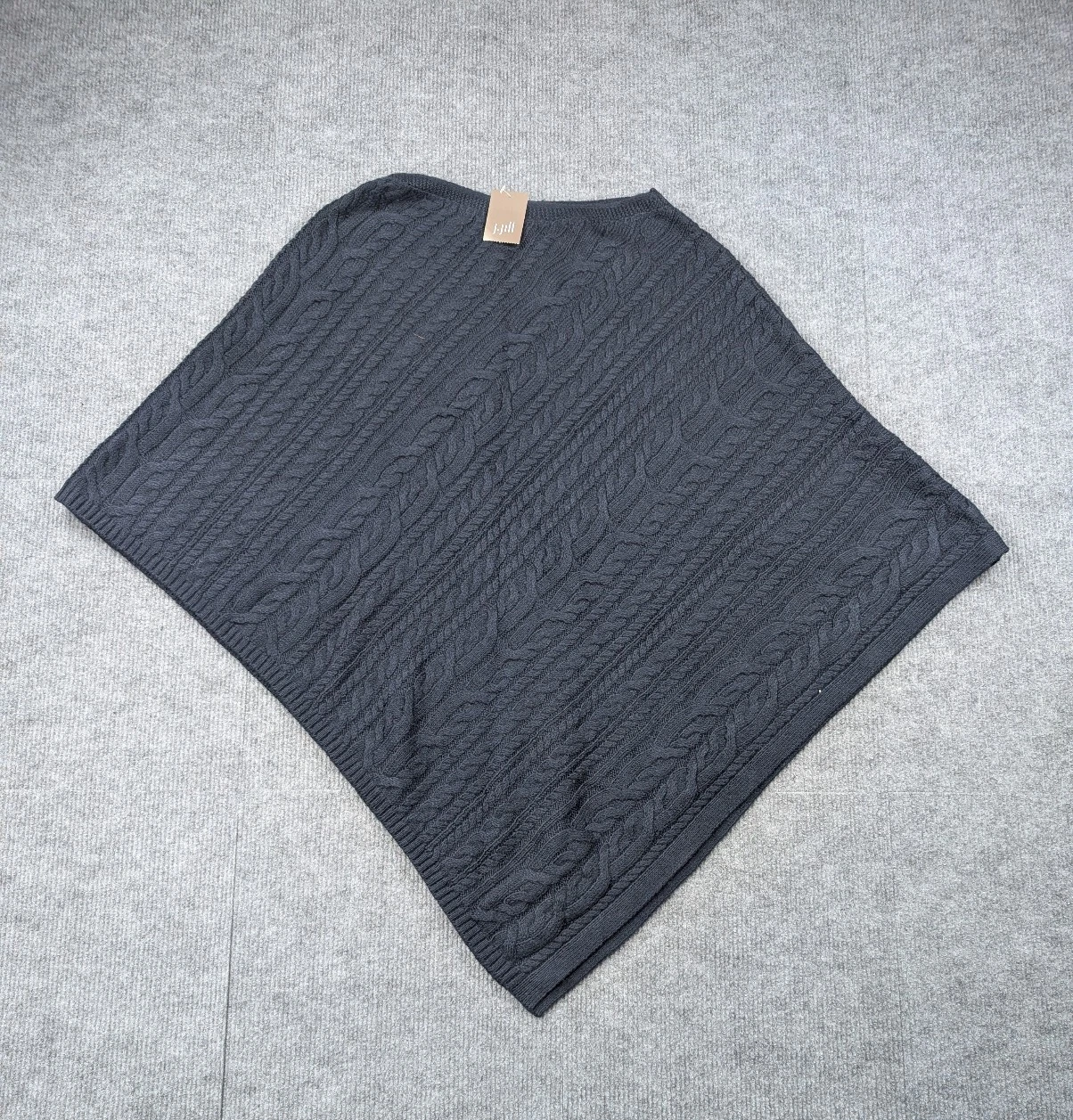 J Jill Cable Knit Poncho Womens One Size Sweater Quiet Luxury Blue Minimal Y2K