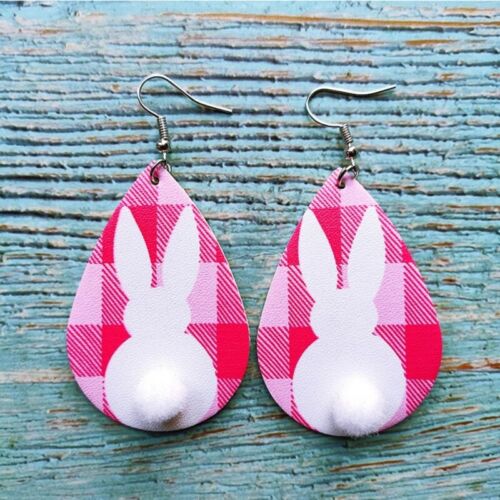 Cute Easter Rabbit Print Leather Earring Vintage Dangling Earrings Women Jewelry - Picture 1 of 13