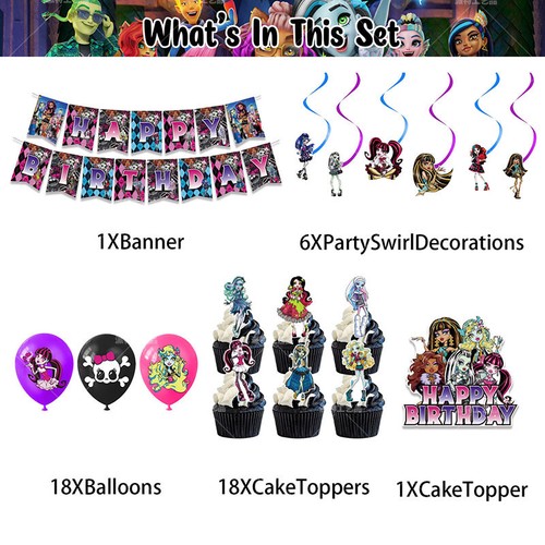Globos de cumpleaños Monster High School pancarta adornos para pasteles suministros de decoración de fiestas - Imagen 3 de 10
