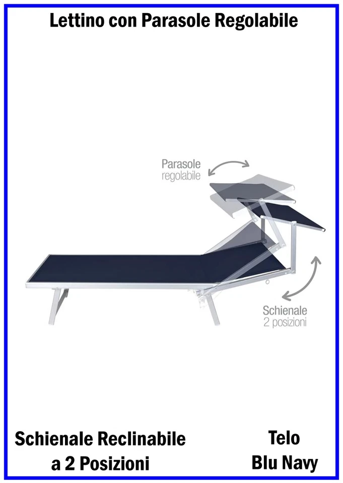Lettino da Spiaggia Pieghevole con Parasole per Prendisole Mare Piscina Giardino - Immagine 3 di 4