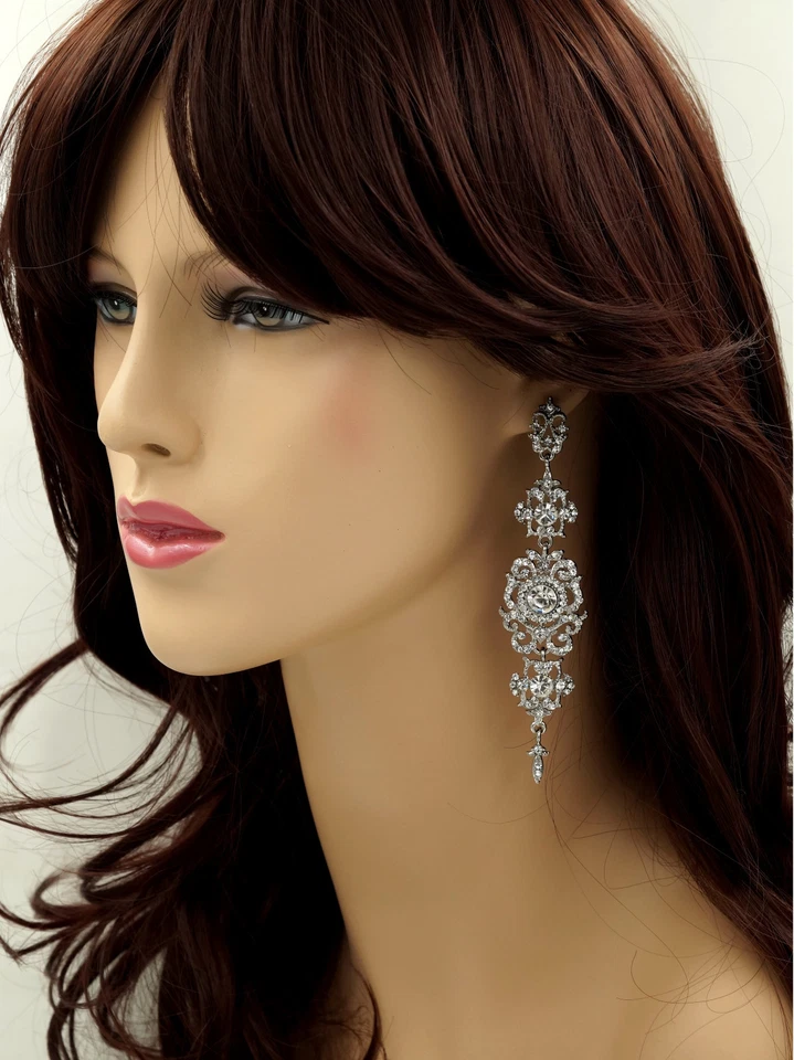 Pendientes colgantes mujer cristal transparente estrás araña plata regalo boda 36 Foto 2 de 4