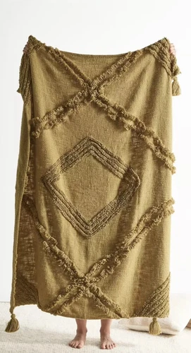 Aden Tufted Throw Blanket Sand Handloom Cotton W/Tassels Boho #0911241 50x60”