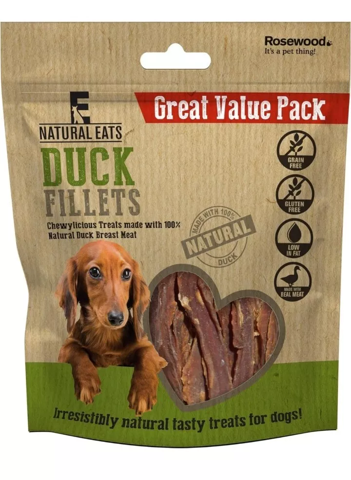 2xRosewood Natural Eats Duck Fillet Dog Treats Extra Large Value
