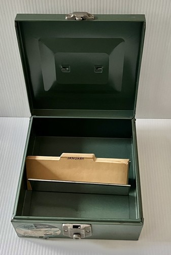 VINTAGE • Hamilton Skotch Corp Metal PORTA CHECK FILE Box w Key • Green 9x9x4” - Picture 2 of 10