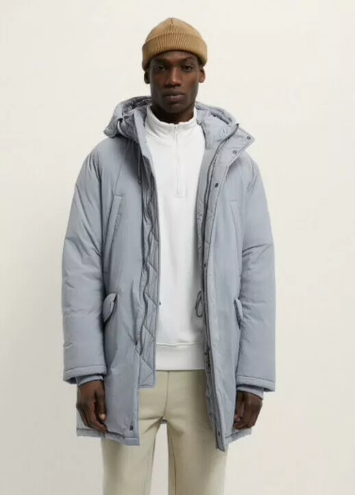 NWT Zara Man Down Parka Hooded Puffer Long Jacket in ICE size L S