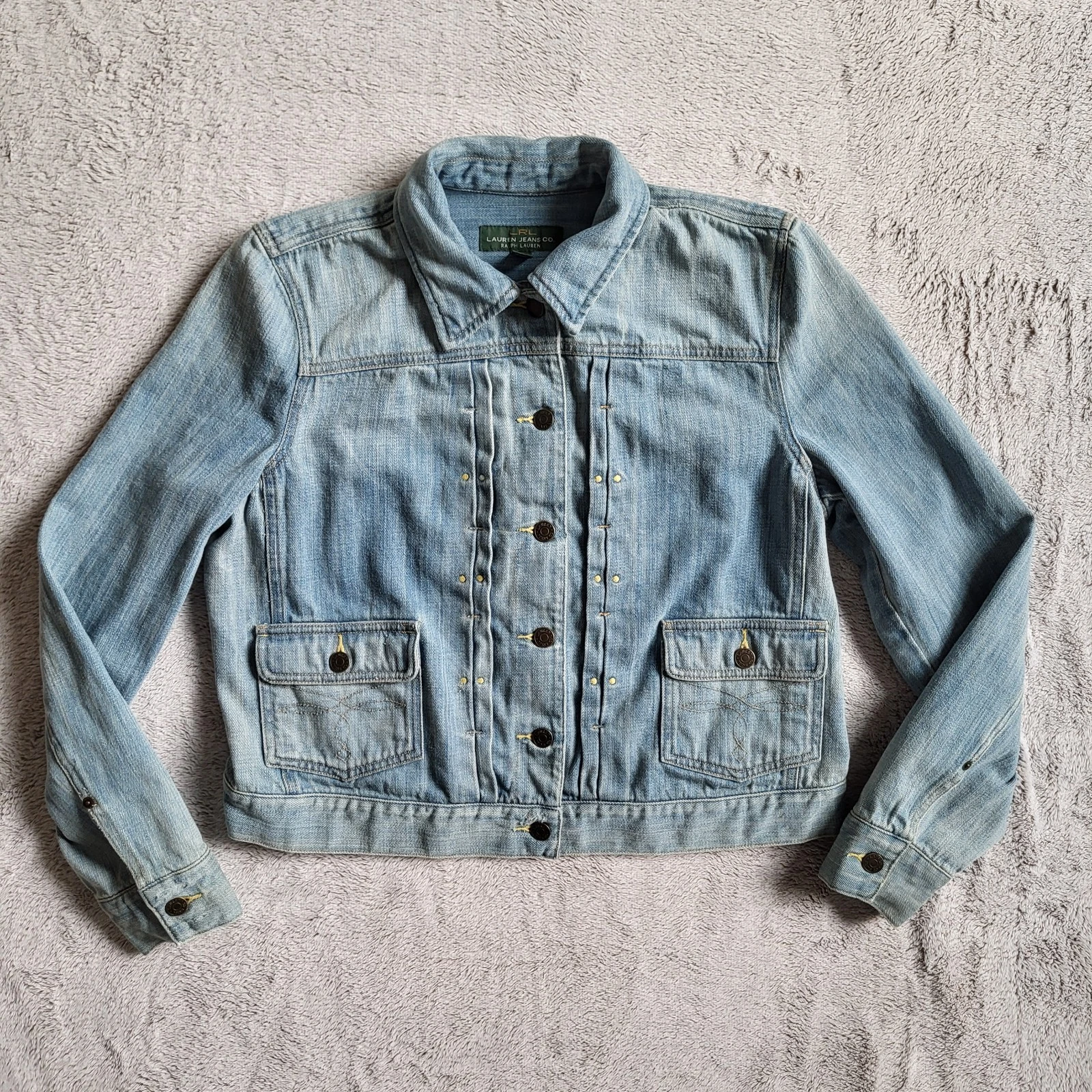 Lauren Ralph Lauren Denim Jacket Women's Large Blue Light Wash Button Front