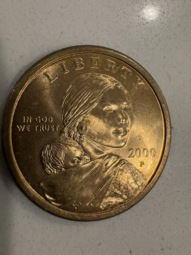 RARE NO EDGE WRITING 2000 P SACAGAWEA ONE DOLLAR COIN US LIBERTY GOLD COLOR