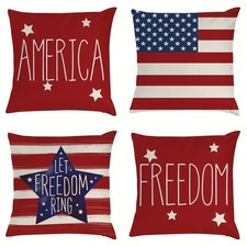 4Pcs Patriotic 4th of July Pillow Cover American Flag Independence Day Decor 18"