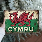 Welsh Flag Tin Metal Signs Home Décor Wall Vintage Red Dragon & Wales Map Outlin
