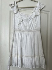 Alice + Olivia Designer White Eyelet Ruffle Dress Size 14