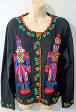 MICHAEL SIMON WOMEN'S SIZE XL BLACK EMBRIODED NUTCRACKER CHRISTMAS SWEATER NWOT!