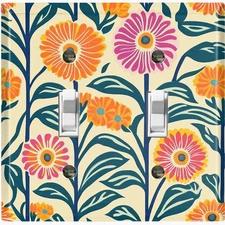 Metal Light Switch Outlet Cover Decorative Wall Plate Pink Orange Flowers FWR399