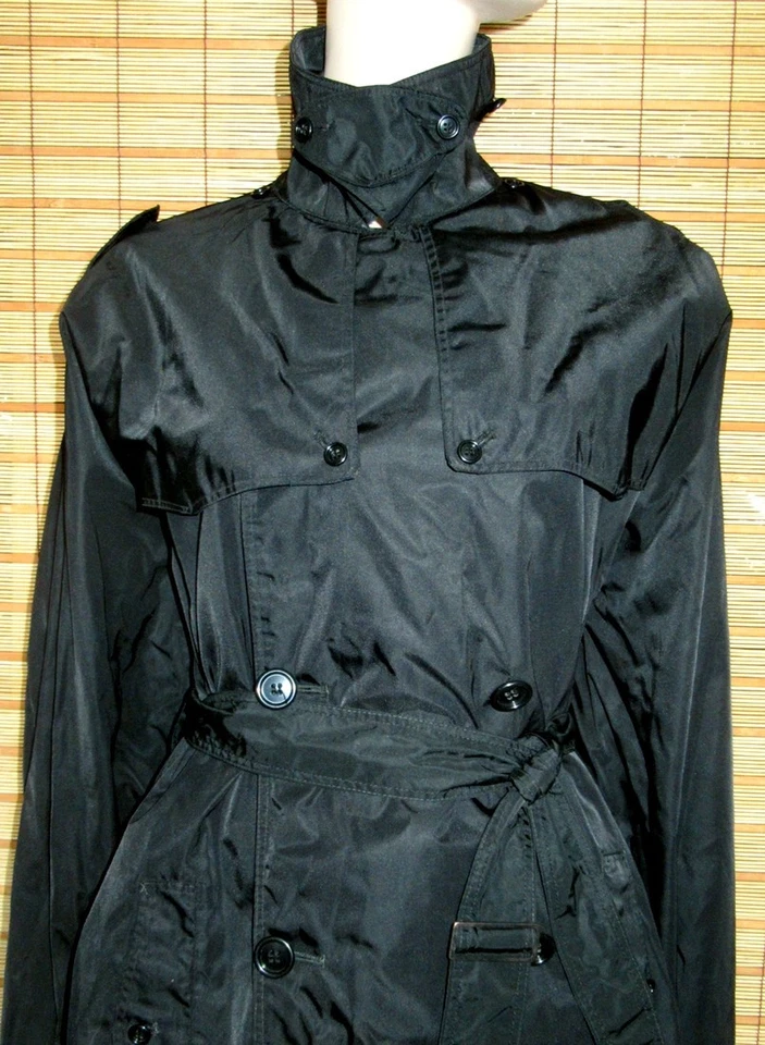 SCHWARZER REGENMANTEL - RAINCOAT - TRENCHCOAT - NYLON - VINTAGE - HELION - GR.56 - Bild 2 von 4