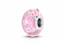 Pink Murano Glass Butterfly Bead Charm Sterling Silver S925 Hallmarked
