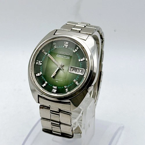 Vintage SEIKO 5 ACTUS Automatic 21 Jewels Green Dial Day Date Japan Watch