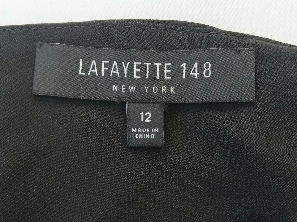 Vestido LAFAYETTE 148 Negro Seda-Crepé Frontal Cerradura Abertura con Paneles Traseros Talla 12 Foto 2 de 4