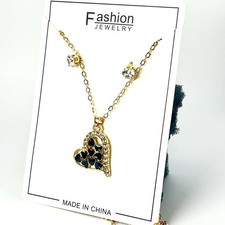 Gold Tone Heart Pendant Necklace Earrings Set for Women s Jewelry Gift