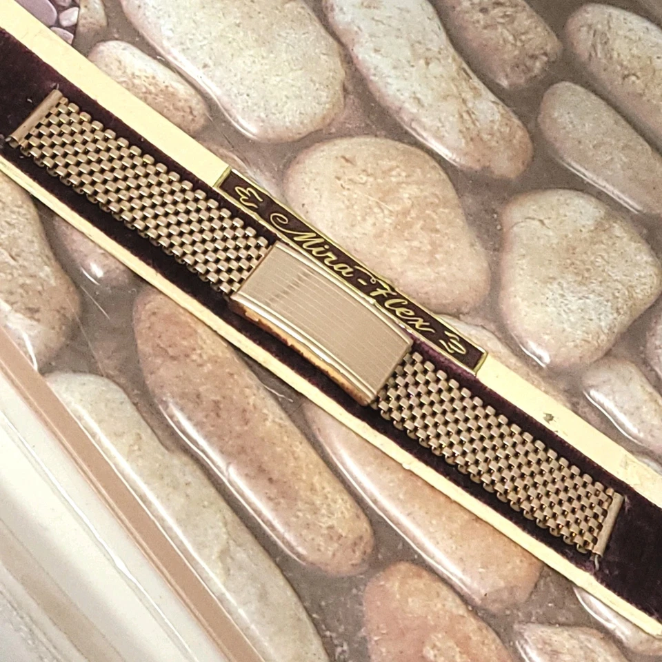 DE4 SUPER RARE 1940s 16mm ROSE 12k GOLD FILL MICRO BEADS OF RICE MEND WATCH BAND - Image 3 of 4