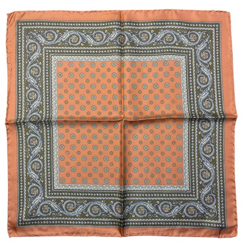 100% Silk Pocket Square Orange Taupe Elegant Made in Italy 16.5"