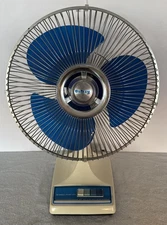 Galaxy Fan Oscillating 12” 12-1 Aqua Blue Blades 3-Speed Tested Works Vintage