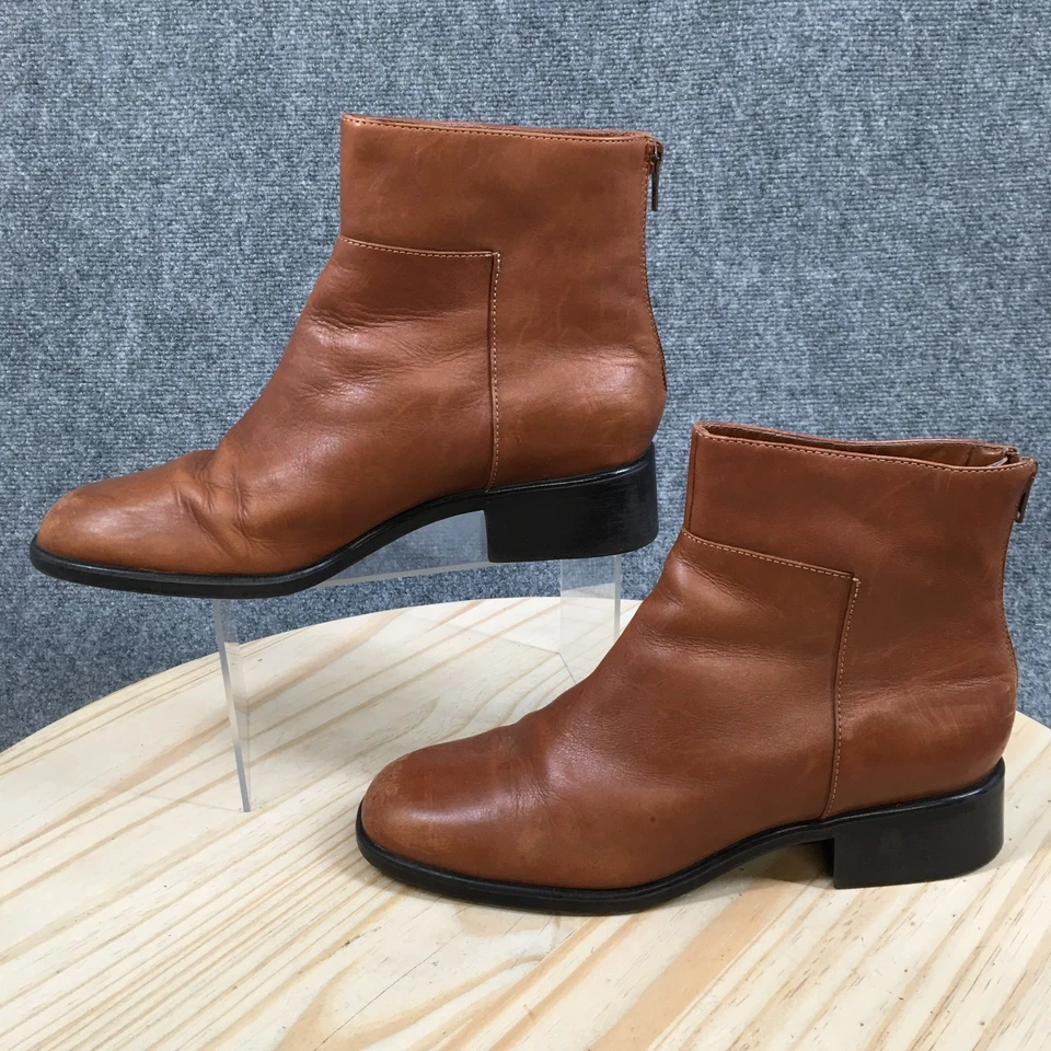 Croft & Barrow Botas Mujer 10 M Botín Cuero Marrón Cremallera Trasera Tacones Bloque Foto 2 de 4