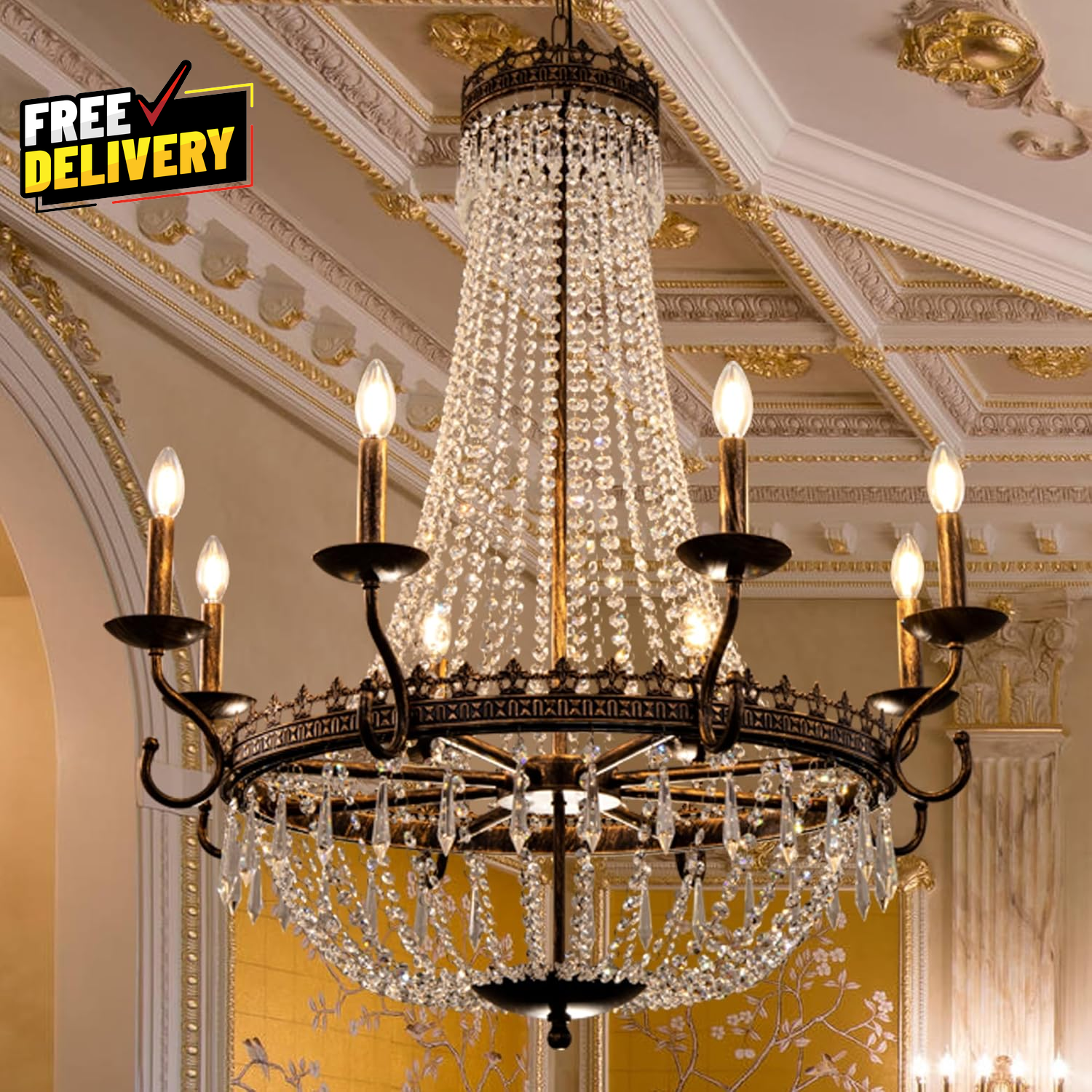 Crystal Chandeliers Vintage French Empire Chandelier 8 Lights Farmhouse Dining..