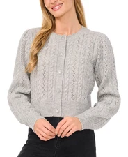 CeCe Women's Top Sweater Sz M Beaded-Button Pointelle Cardigan