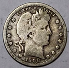1908-D Barber Quarter - Very Good - #0243E Details