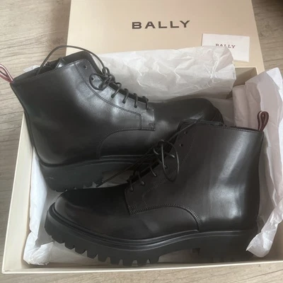 Bally bottes bottines femme noires en cuir à lacets, bout rond, uni - Photo 1/4
