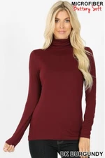 Womens BUTTERY SOFT  Turtleneck Long Sleeve Microfiber Top REG N PLUS S-3X