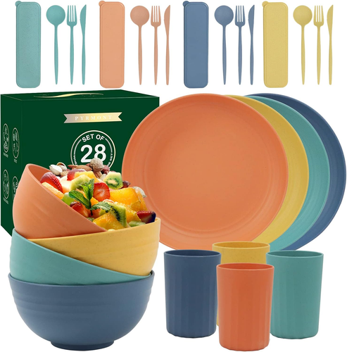 28 Piece Wheat Straw Dinnerware Sets,Dishwasher & Microwave Safe Plates and Bowl