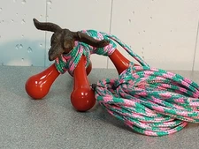 MICRO Mini Rustic Cast Longhorn Roping Dummy w/ Hot Pink Turquoise Braid