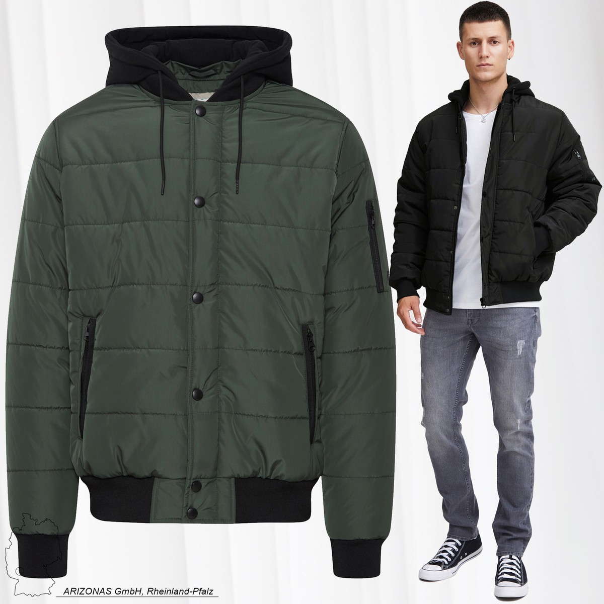 Uomo BLEND Giubbotto Invernale Cappuccio Imbottito Trapuntato