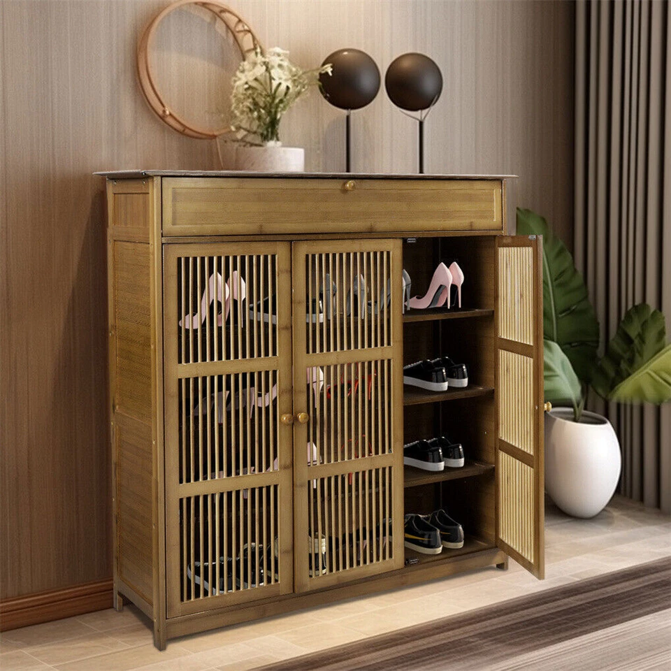 4-tier Tall & Thicken Bamboo Shoe Storage Cabinet Enclosed Drawers Easy Assembly - image 2 of 4
