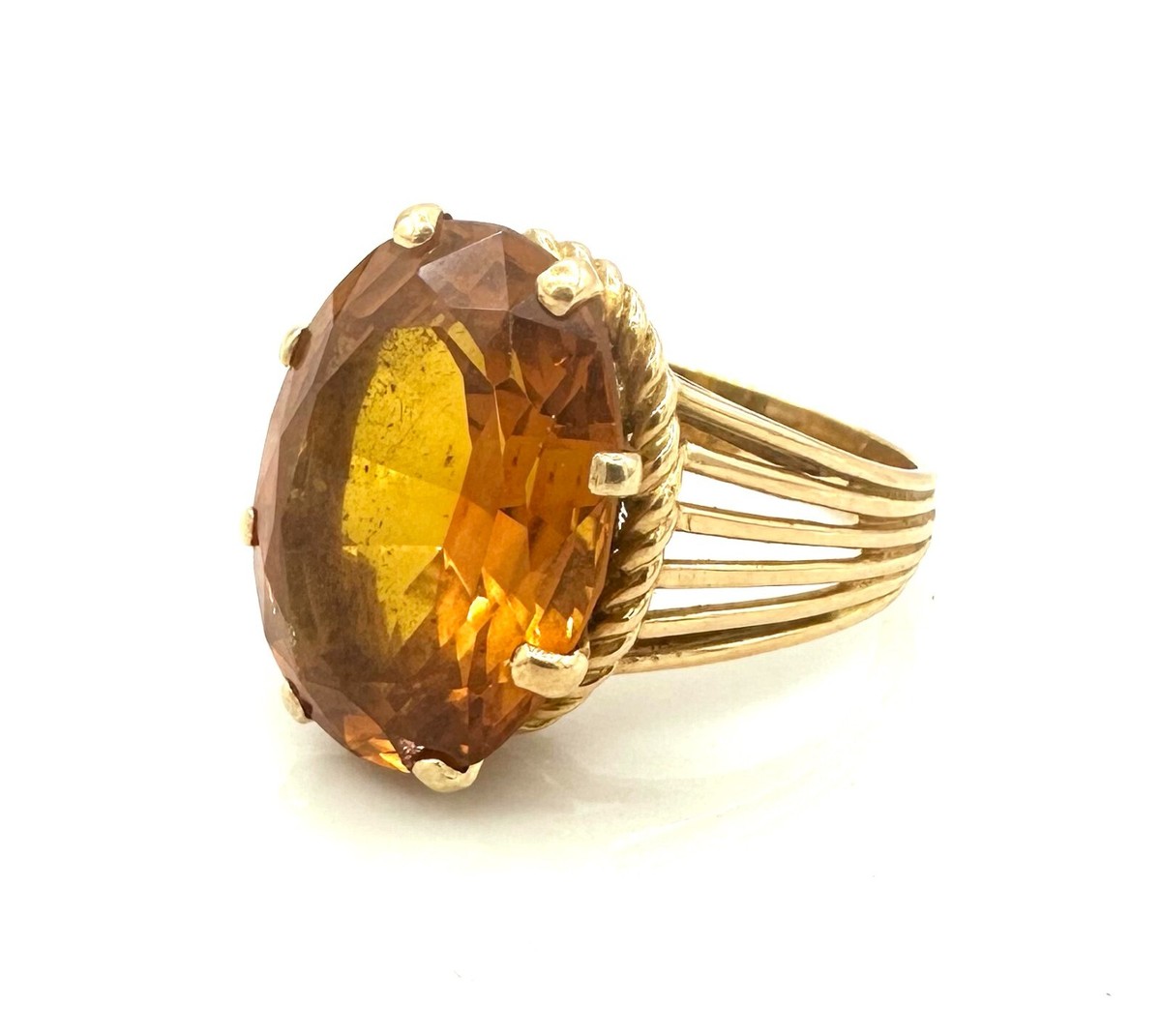 Bague En Or 18 Carats Avec Citrine - Style Art Déco, Poids 11.72g, Taille 61, Occasion