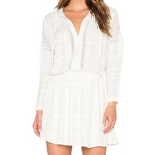 NWT FREE PEOPLE Women's White 'NOMAD' Peasant Boho Pintucked Mini Dress M