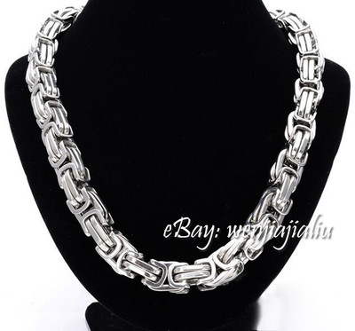 HUGE 15'MM Chain Silver Byzantine Link Stainless Steel HEAVY Men's Necklace