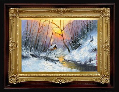 ORIGINAL Ölgemälde Handarbeit Arseni ~ WINTERABEND 6'' x 4'' OHNE RAHMEN UK