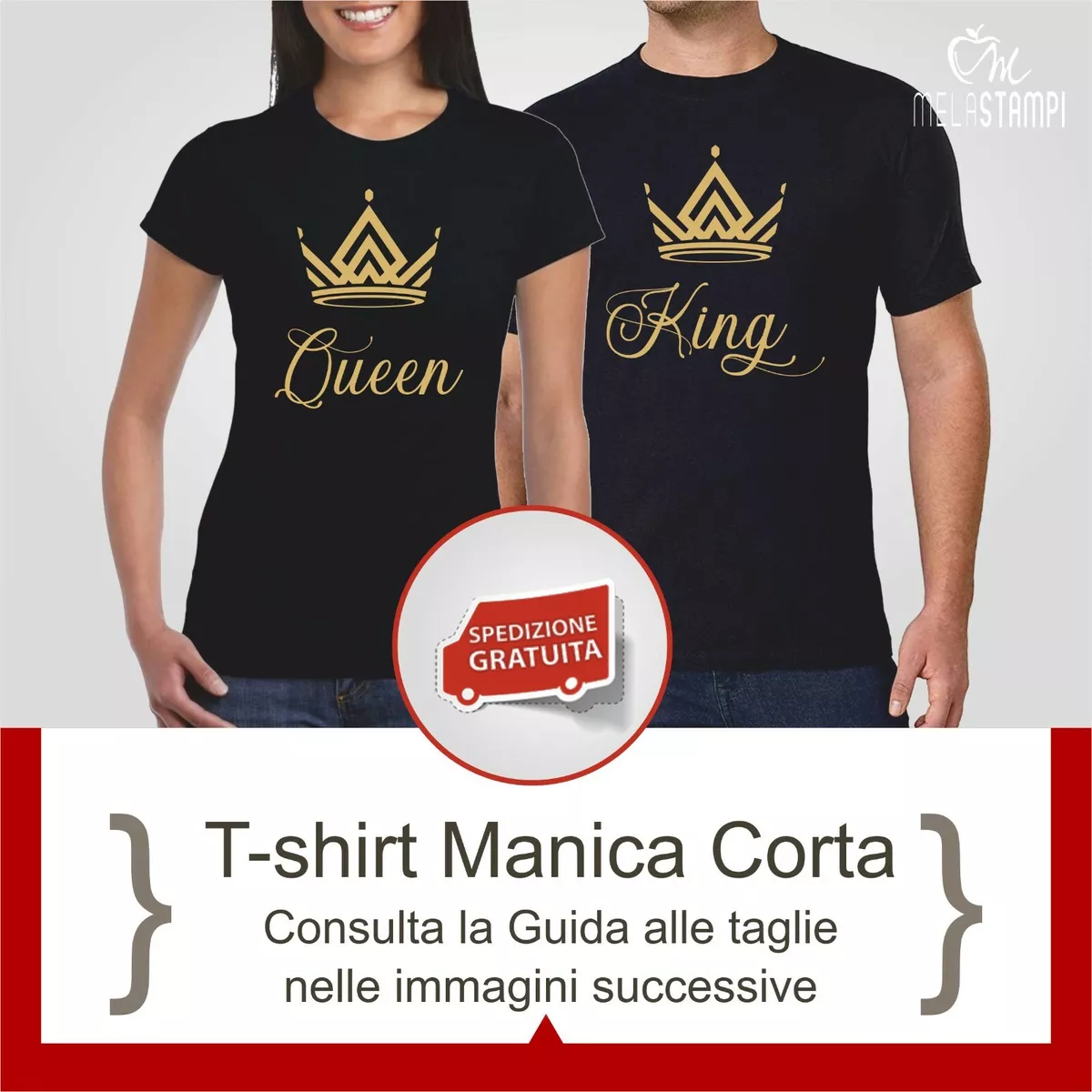 T shirt di Coppia King Queen Stampa Oro Idea Regalo Fidanzati San