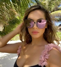 Women Sunglasses BARBIE Pink Princess Metal Cat Eye Oversized Mirror Lens  GAFAS