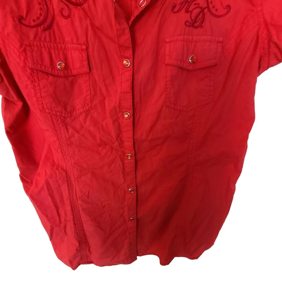 Camisa occidental Harley Davidson para mujer L rosa bordada manga corta frente a presión Foto 3 de 4
