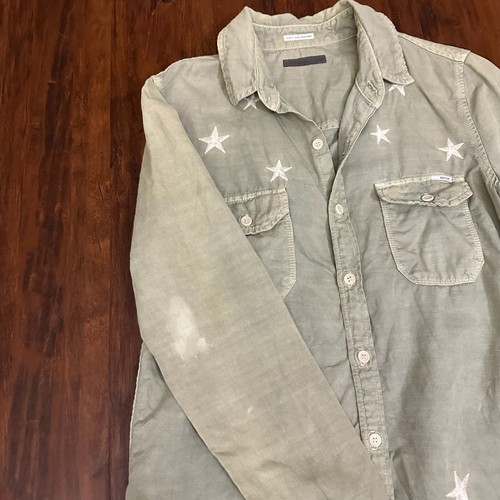 MOTHER The Trooper Shirt Womens Sz XS Green Freedom Stars Button-Down *FLAWED* - Picture 11 of 18